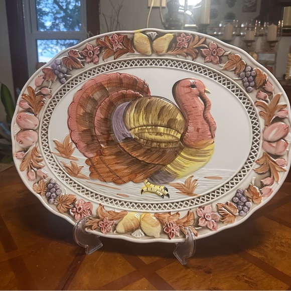 Vintage Mid Century Japan Large Ceramic Turkey Platter Thanksgiving Dinner Dish